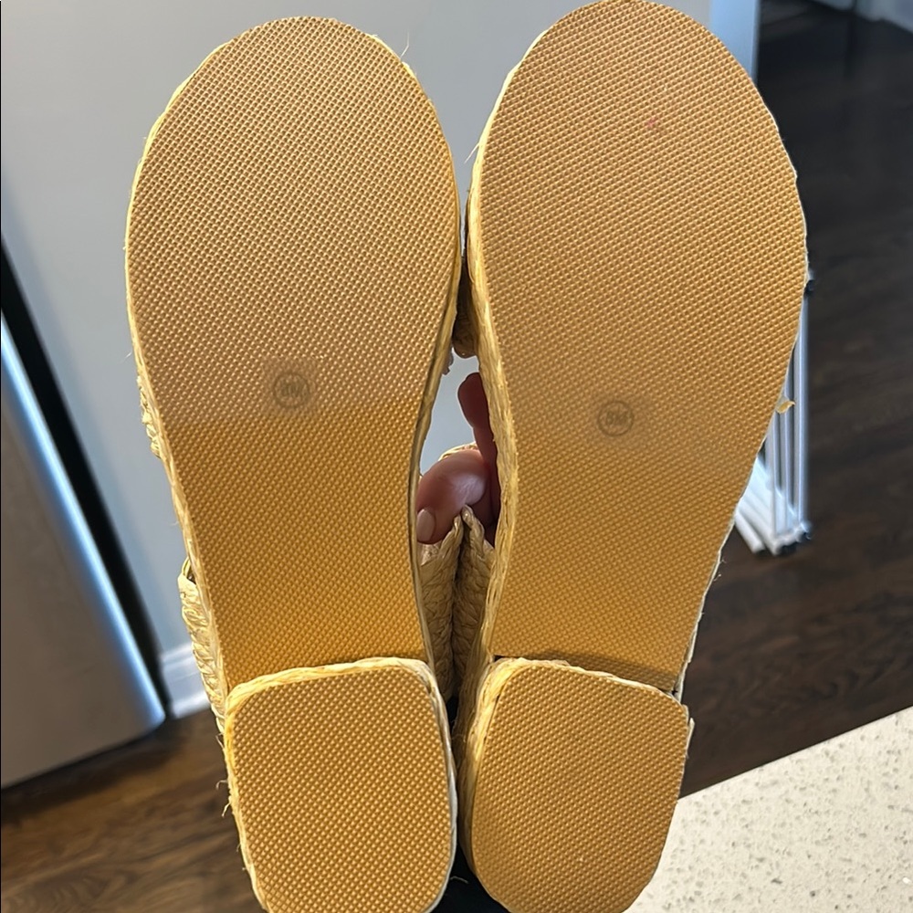 Tan Textured Flat Sandals with Woven Straps - Picture 3 of 4